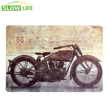 HD Motorcycle On Route 66 Metal Tin Sign Bar\Karaoke Wall Decor Metal Sign Vintage Home Decor Metal Plate Retro Metal Plaque