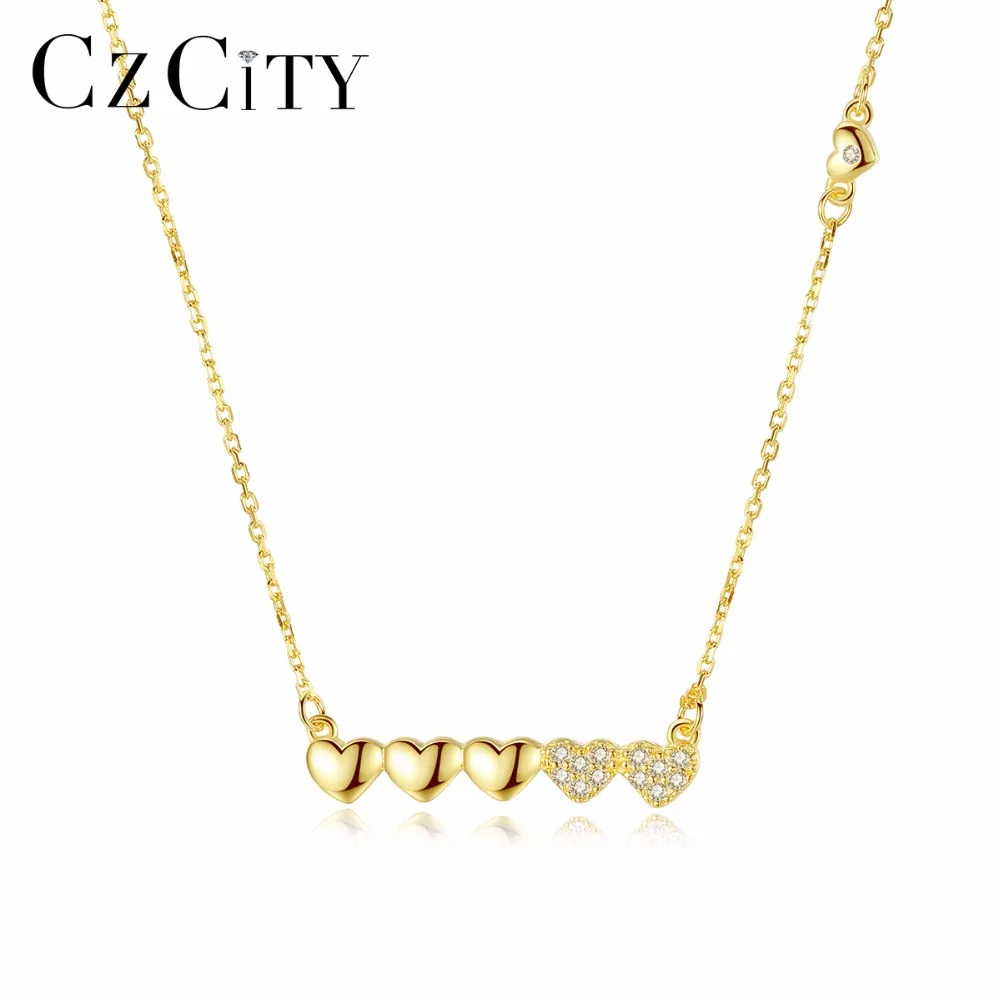 

CZCITY Love heart 925 Sterling Silver Necklaces Jewelry Pendant Necklace for Women 18k Gold colour Jewelry Fine Gift