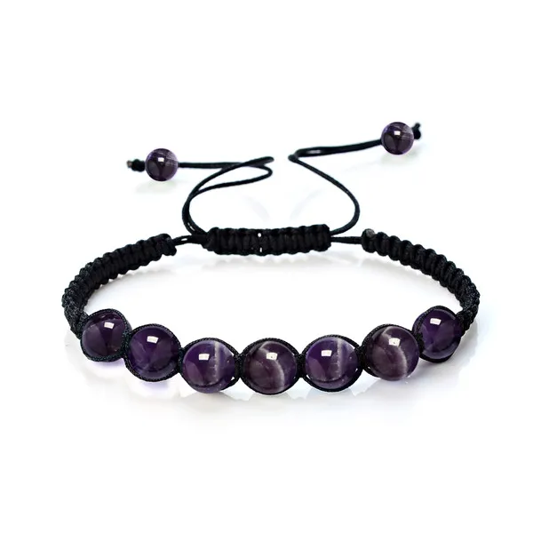 Модный браслет для йоги из натуральных камней 8 мм тигровый глаз лазурит фиолетовый Кварц из бисера ручной работы веревочные браслеты для женщин и мужчин - Окраска металла: amethyst