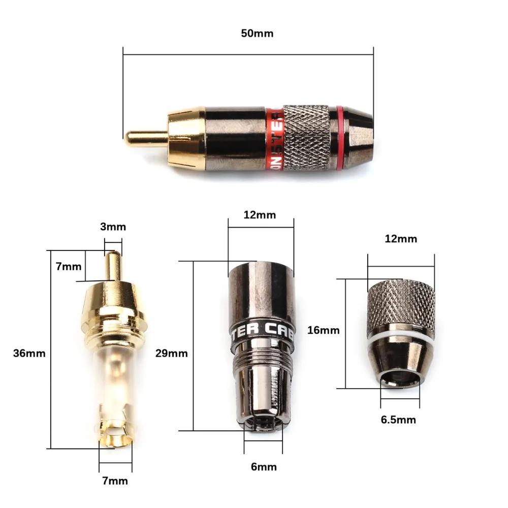 12 шт./лот разъем RCA позолоченный разъем провода 6 мм RCA штекер типа "банан" Monster Профессиональный динамик аудио адаптер 5 пар