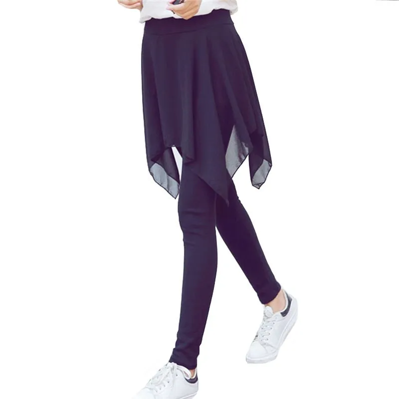 YSDNCHI Осенние новые женские леггинсы брюки с высокой талией поддельные две части шифоновая юбка корейский стиль повседневные брюки Pantalon Femme