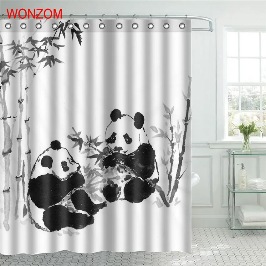 WONZOM 3D панда занавеска для душа с 12 крючками для Mildewproof Leaf Ванная комната Декор Современная бамбуковая Ванна Водонепроницаемая штора подарок