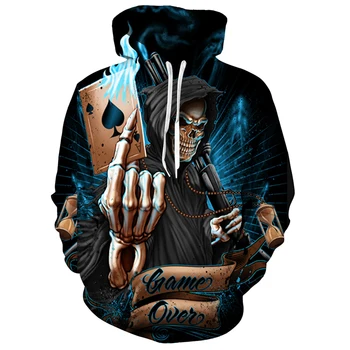 

2018 NEW FASHION MEN WOMEN Funny Skull Poker A HOODIE 3D Hoodie Sweatshirts Pullovers Autumn Tracksuit Winter Loose Thin Hoody