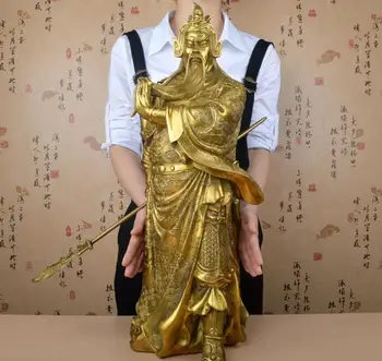 

60CM Chinese Folk Feng Shui Brass Dragon Guan Gong Yu Warrior God Statue