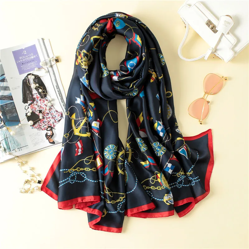 

Visual Axles Luxury 100 Pure Silk Scarf Women Long Digital Print Belt Twill Silk Foulard New Summer Beach Shawls Oversize