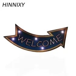 Hinnixy индикатор ночник Добро пожаловать стрелка Винтаж гладить Art светодиодный настенные знаки лампы для Кофе Бар Паб зал вечерние