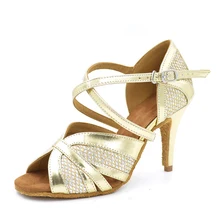 HXYOO/Профессиональная женская обувь для латинских танцев серебристого и золотистого цвета на каблуке 4,5-8,5 см; удобная обувь для вечеринок на мягкой подошве; ZC16