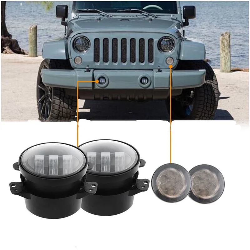2PCS/Pair Grill Turn Signal Light LED DRL For Jeep Wrangler 30W 4'' Fog