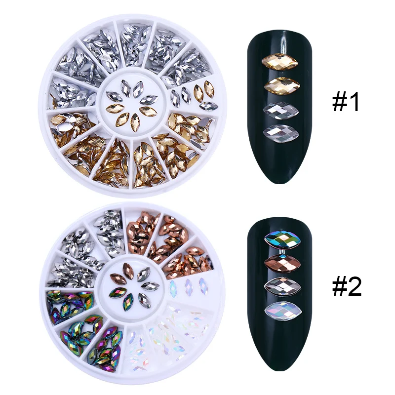 Опал Серебряная маркиза 3D украшения для дизайна ногтей в колесиках Стразы для ногтей красочное острое дно Смола Украшение для ногтей боди-арт