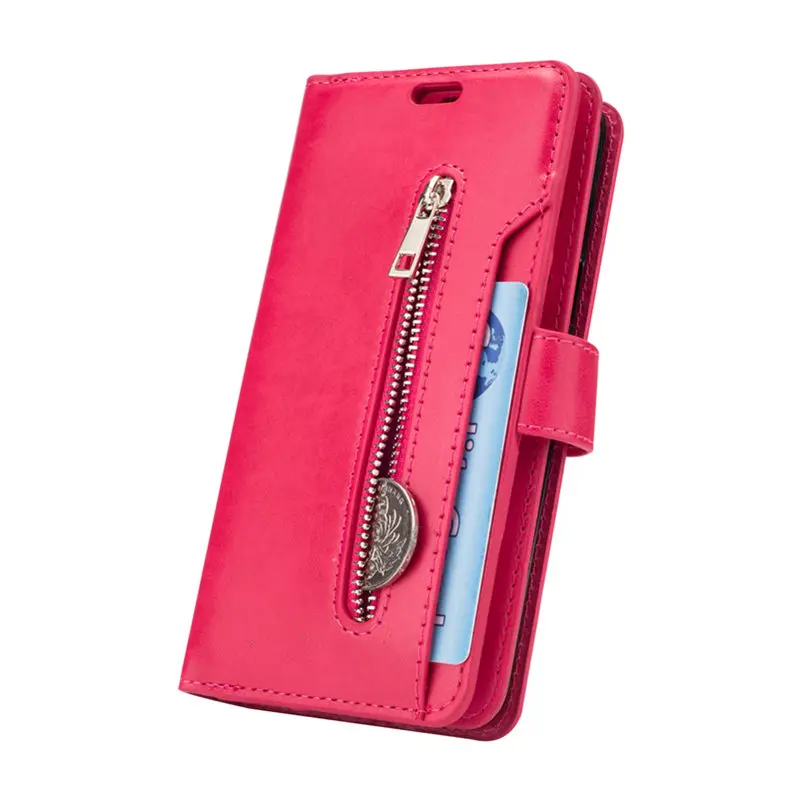 Hoesje Coque Funda, чехол для iPhone X, 6, 6 S, 7, 8 Plus, 6 Plus, 7 Plus, 8 Plus, Роскошный чехол из искусственной кожи с 9 карманами для карт, откидной кошелек - Цвет: Rose Red