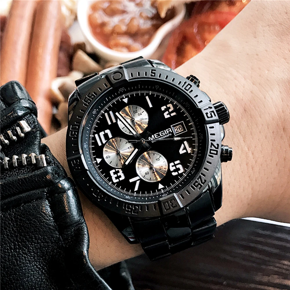 

Megir Men Watches Stainless Steel Waterproof Multifunction Quartz Watch Business WristWath Man Clock Hour Time Relogio Masculino