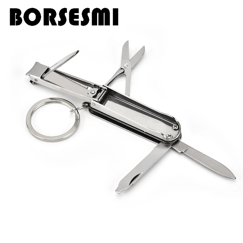 

2019 quality stainless steel multipurpose knife with nail clipper 4 in 1 folding fruit knives Mini keychain pocket knife