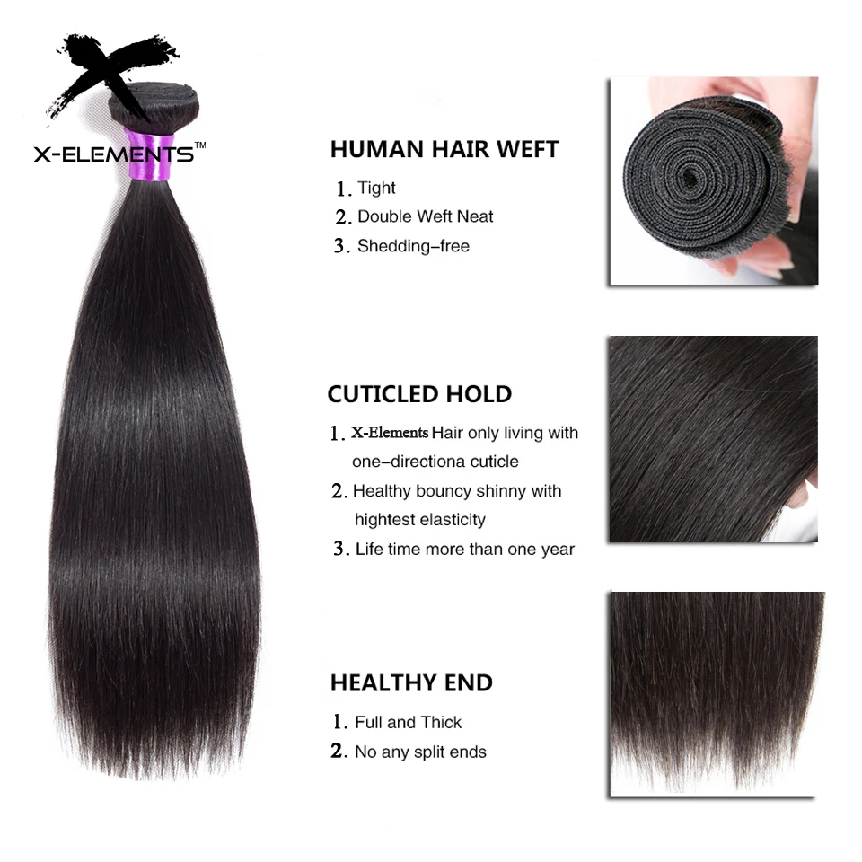 X-Elements Peruvian Straight Hair Weave Bundles Natural Color 100% Human Hair Weave Extensions Non Remy Hair 1 3 4 Bundle Deals (9)