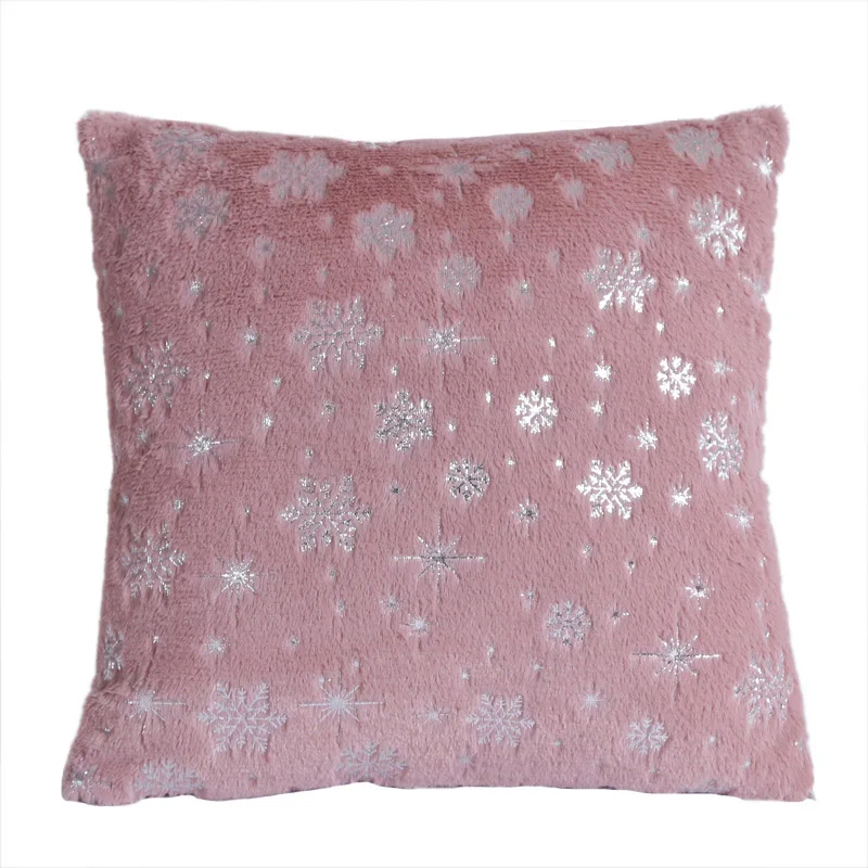 Decorative Pillows 45x45cm Silver Snowflake Cushion Cover Plush Throw Pillow Case Seat Sofa Bed Pillow Case for Living Room New - Цвет: Peach