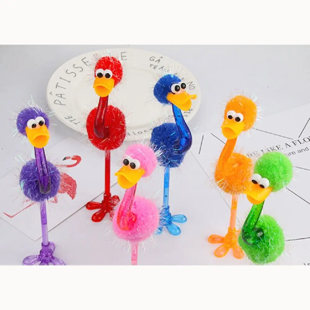 

1PC Creative Cute Ostrich Plush Ballpoint Pen Colorful Multi-Color Writing Pens Kawaii 0.5mm Blue Ink School Office