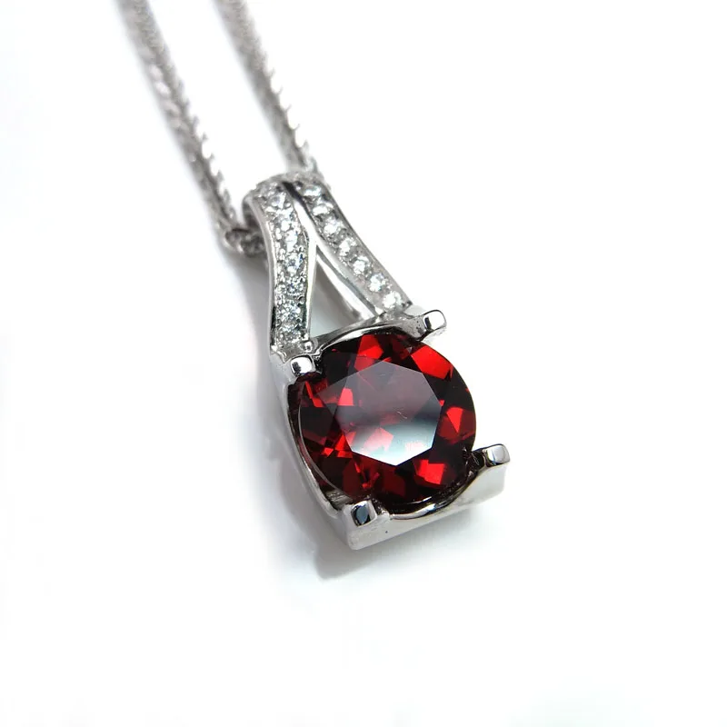 

Real nice simple pendant necklace Natural Mozambique red garnet round 8mm 925 sterling silver fine jewelry for women gift
