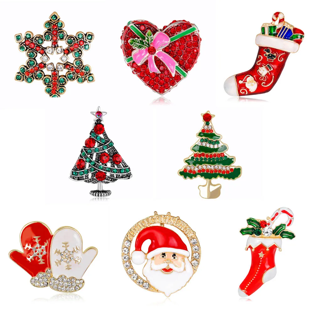 

Christmas Series Happy Brooch Mix Styles Christmas Tree/Snowman/Sock/Snowflake Rhinestone Luxury Girls Brooches For Jewelry Make
