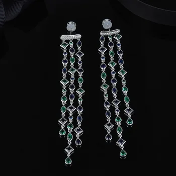 

[MeiBaPJ]Real 925 Sterling Silver Personality Colour Long Tassels Earrings for Women with AAA High Quality Stone Fine Jewelry