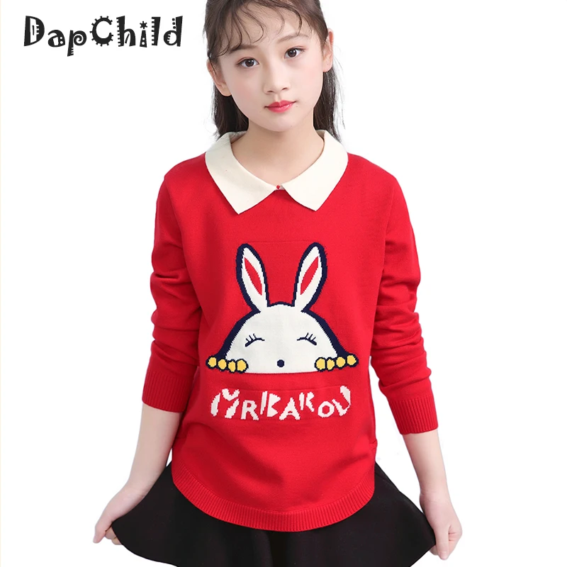 

New Year's Sweaters 2018 Winter Girls Pullover Baby Cardigan Animal Rabbit Turn-down Collar Jacket for Girl Cashmere Sweater