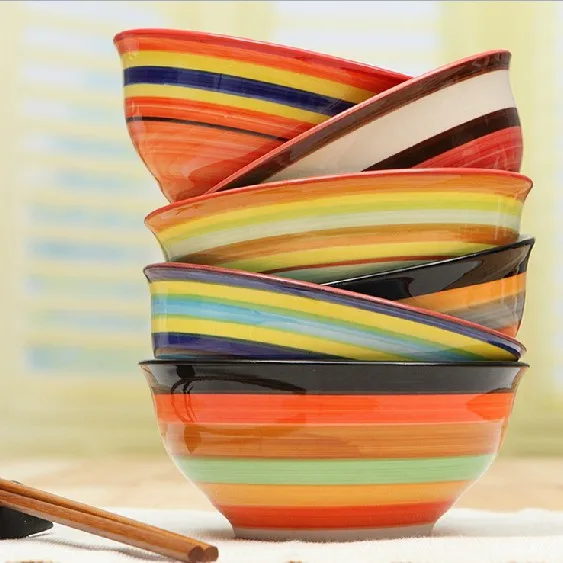 Dia 5.5" Hand Painted Rainbow Bowl Creative Mixed Color Porcelain Bowl