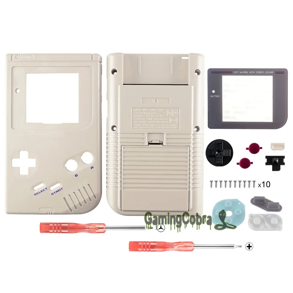 Серые однотонные полноразмерные кнопки с объективом экрана для Gameboy DMG 01 GBF010|housing