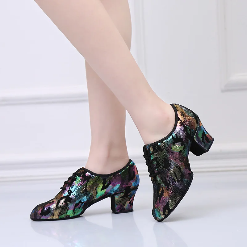Natural Genuine Leather Shoes For Women Female Teacher Latin Dance Shoes Square Adult Soft Bottom With Modern Dance Shoes Woman