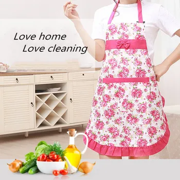

Kitchen Cooking Apron Home Cleaning Bib Peach Leather Bow Floral Apron Korean Princess Apron Hanging Neck Baking Accessories
