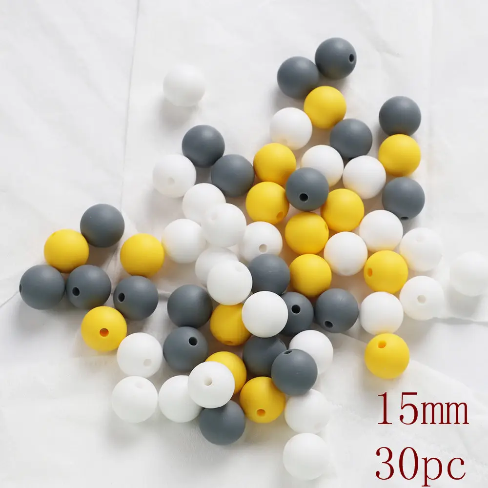 TYRY.HU 30pc Silicone Beads 15mm Pastel Yellow Teether Bead DIY Chew Necklace Charms Pacifier Clip Bead - Цвет: B30