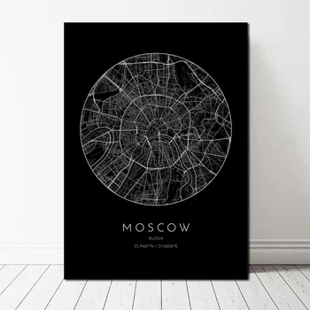

Black City Maps Moscow Russia Canvas Poster Wall Pictures for Living Room No Frame