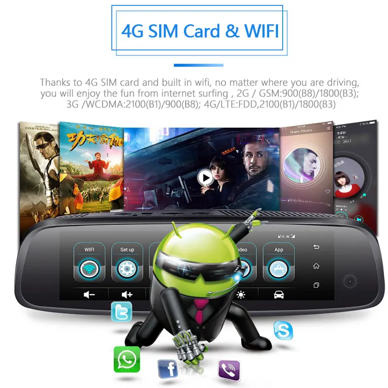 Зеркало заднего вида ANSTAR 8 дюймов 4G 3 канала камера s 2 ГБ + 32 Android 5 1 1080P GPS Wi
