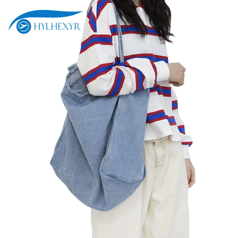 

Hylhexyr Ladies Single Shoulder Bag Washed Denim Canvas Bags Large Capacity Casual Tote Female Solid Color Handbag For Shopping
