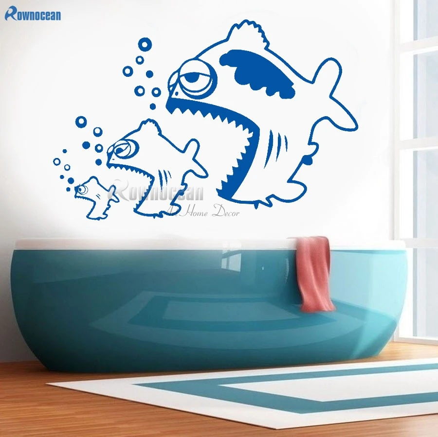 Tropical Fish With Bubble Bathroom Decoration Ocean Sea Cartoon Fish Wall Art Decal Vinyl Wall Mural Color Custom Y01