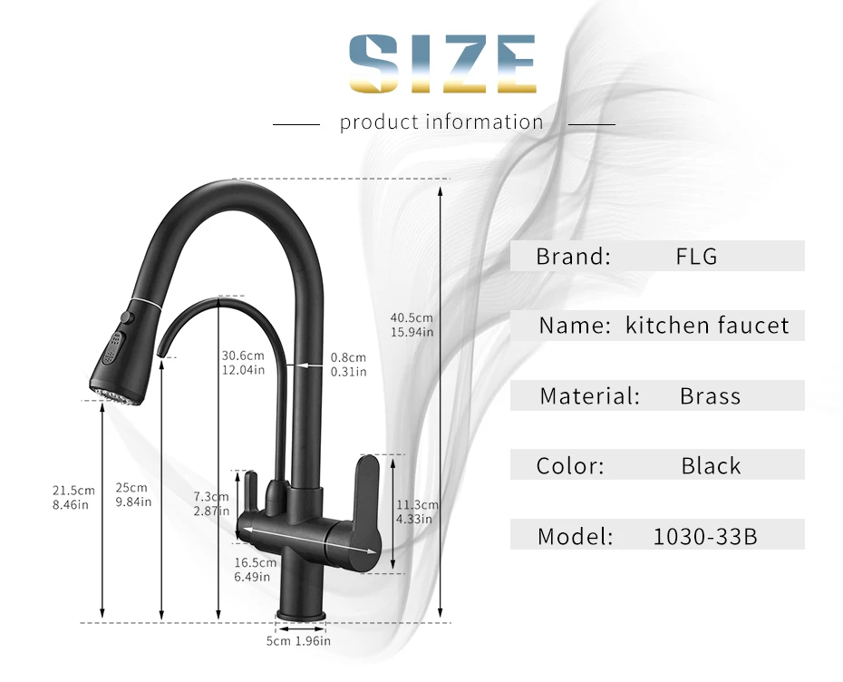 FLG черный Кухня кран фильтр для воды раковина кран выдвижной кран поворотный Многофункциональный водоотводная труба смесителя 1030-33B