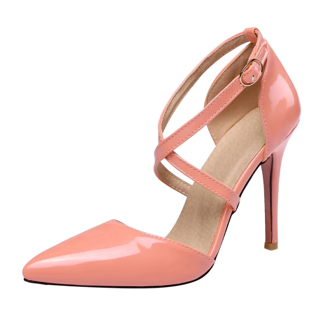 

Jaycosin shoes Women High Heels ladys different color Cross Straps Pointed Patent Leather Sandals Casual Shoes