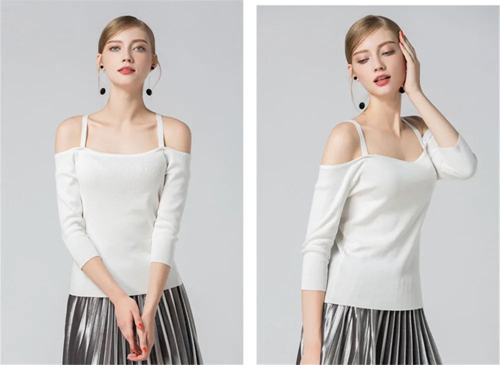 Fashion Autumn Sweater T shirt Cotton 2017 Long Sleeve Off Shoulder Sexy Women T-shirt White T Shirt Female Casual Fall Tops  (22)