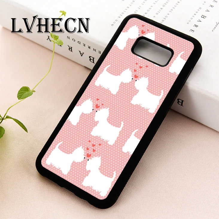 

LvheCn TPU Skin phone case cover for Samsung Galaxy S5 S6 S7 S8 S9 S10 EDGE PLUS S10e Note 5 8 9 Westie Highland Terrier Pink