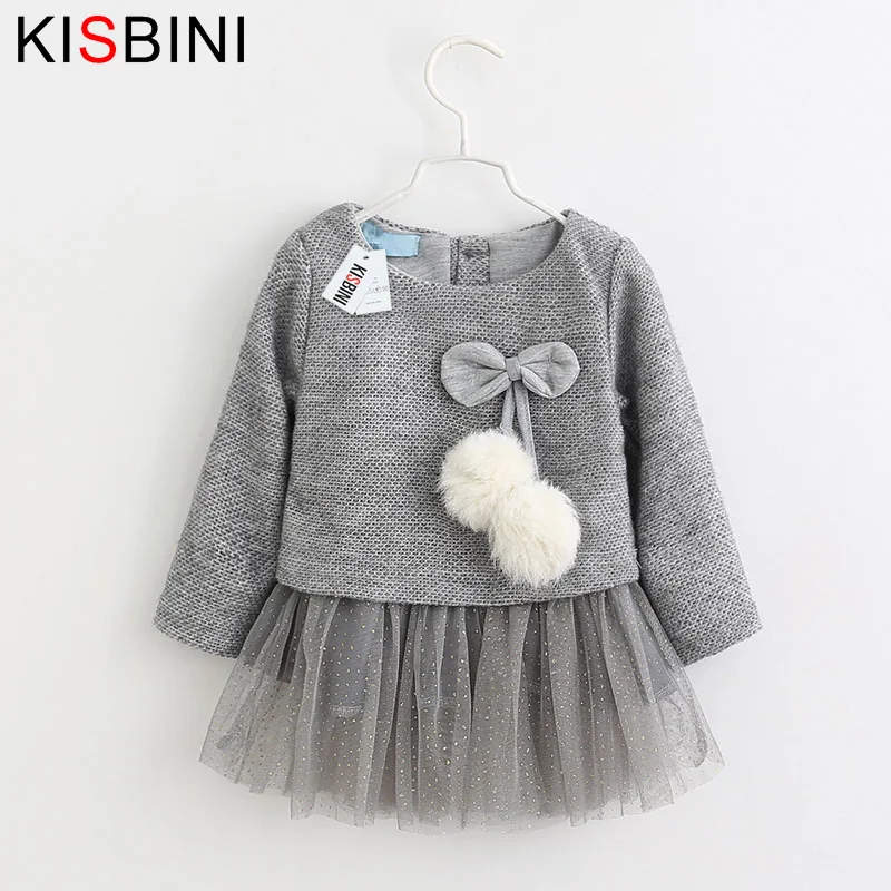 Дешево KISBINI Платье для маленьких девочек 2018 Новый Повседневное осенняя одежда для детей с длинным рукавом плед ремни Платье 2 в 1 для маленьких дево...