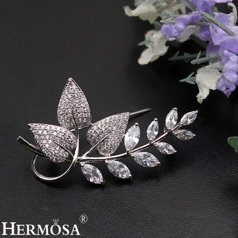 Нежные броши в виде листьев для женщин HERMOSA циркониевые булавки брошь свадебные