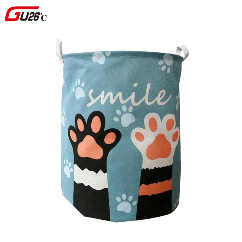 

Cute Cat Dog Paw Large Folding Laundry Basket Cartoon Cat Storage Barrel Cotton Linen Dirty Clothes Hamper Toys Storage Basket