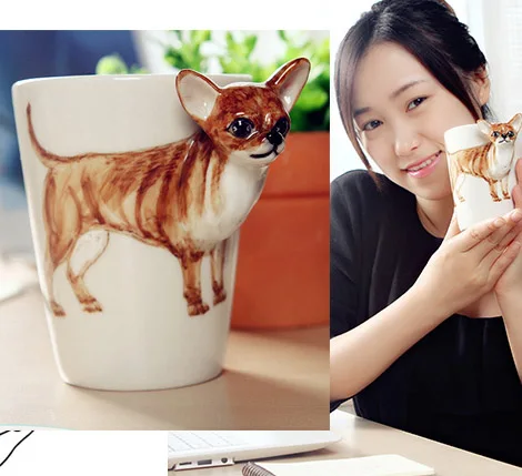 

2019 BEST Christmas gift # TOP COOL lovely POP Fashion Chihuahua dog 3D Hand painted ceramic teacup COFFEE BEER CUP