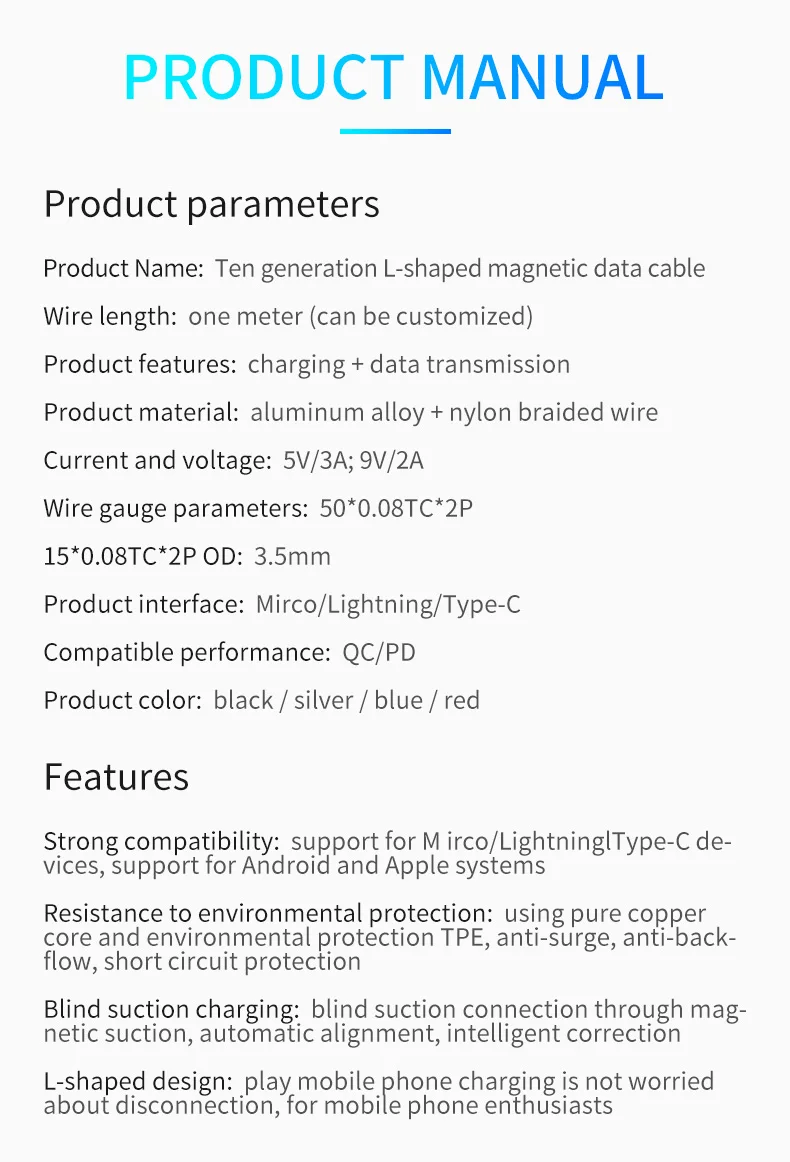 Магнитный USB кабель 3A Micro usb зарядное устройство type C кабель для зарядки данных для мобильных телефонов Android