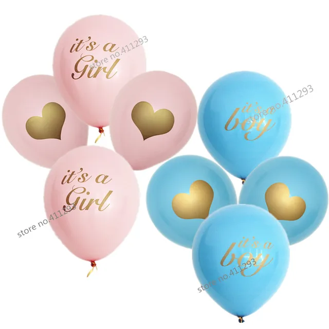 12pcs/lot Baby shower balloon with gold glitter shiny writting its a girl it's a boy oh baby printed light pink blue ballons