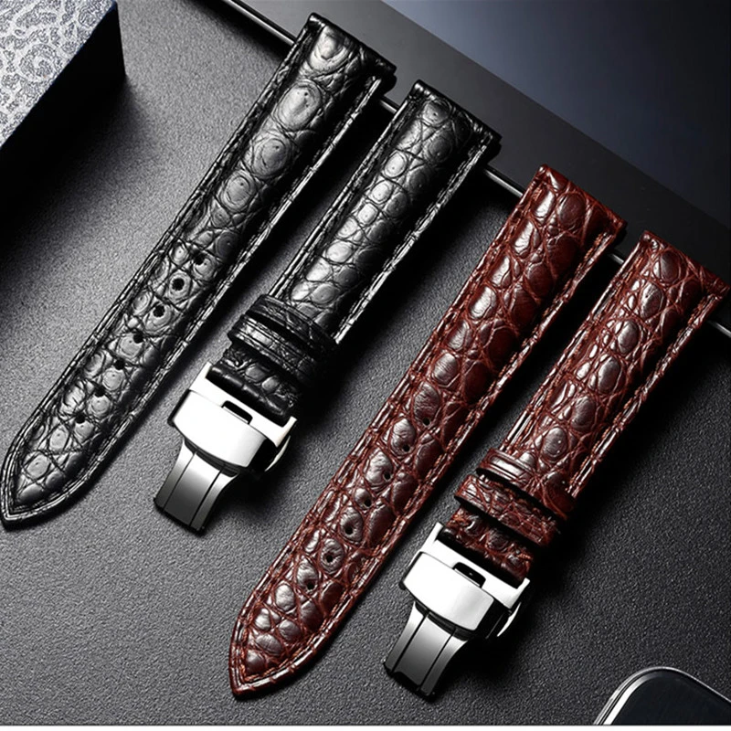 Pasek zegarka 18mm 20mm 22mm 24mm marka krokodyl skóra aligatora Watchband  motyl bransoleta akcesoria opaski|Paski do zegarków| - AliExpress