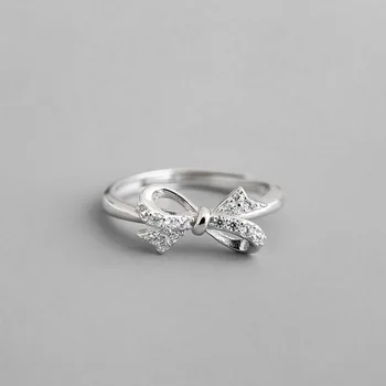 

Authentic 100% S925 Sterling Silver Sparkling BowKnot Adjustable Ring Crystal Micro Pave CZ Jewelry Woman Lady Bride Gifts