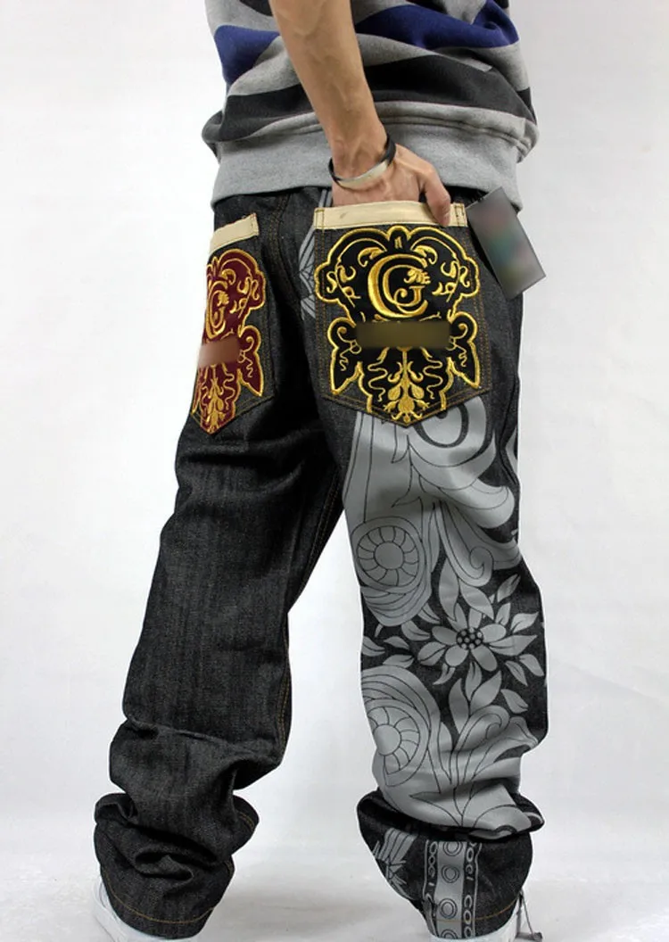 Hip hop baggy jeans untuk pria bordir 