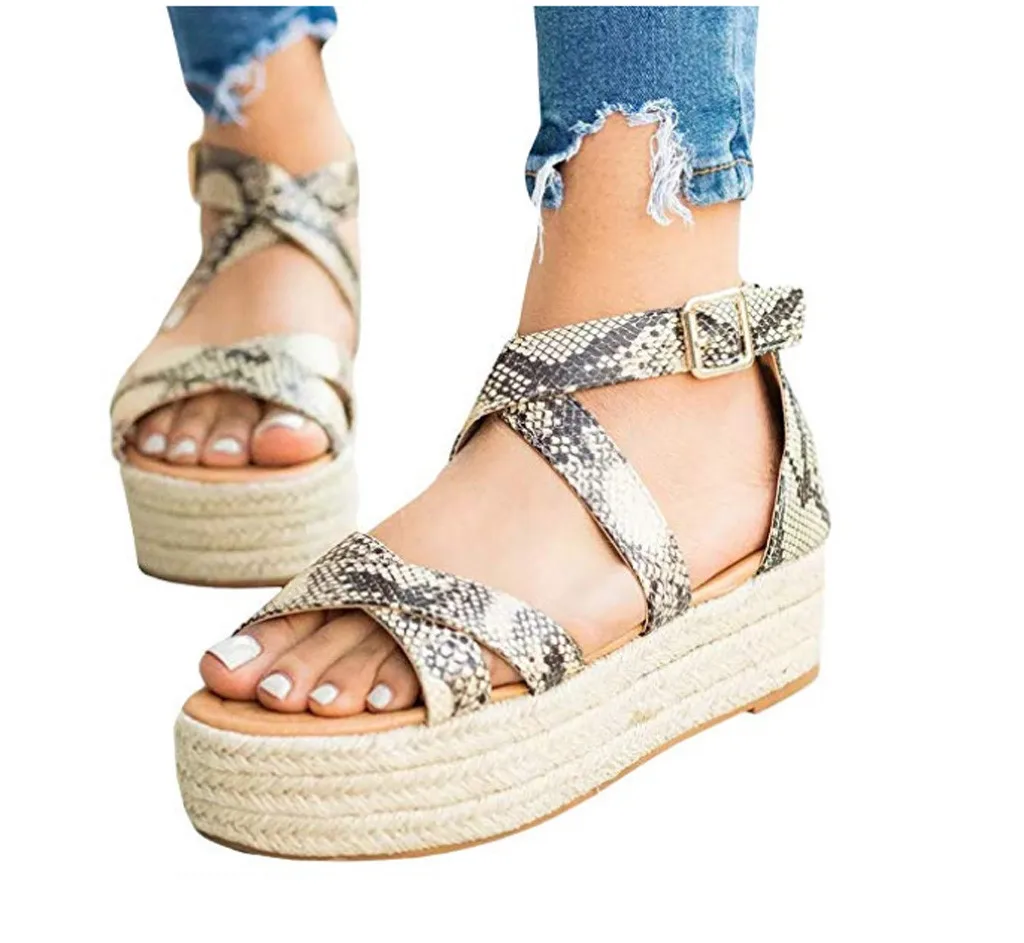 

YOUYEDIAN high platform sandals Womens Fashion Snakesk Wedge Pumps Straw Thick Bottom Shoes Ladies Roman Sandals sandalia #g4