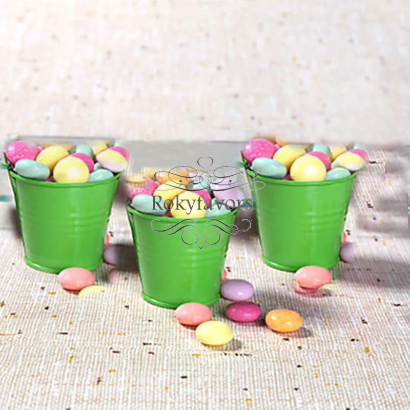 FREE SHIPPING 30PCS GREEN Mini Pails Small Tin Pails Favors Wedding
