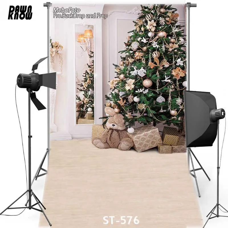 

DAWNKNOW Merry Christmas Tree Polyester Background For Family Doll Vinyl Photography Backdrop For Children Photo Studio ST576