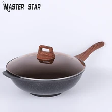Мастер Звезда 32 см антипригарные железные Woks общего использования для газовой и индукционной плиты с крышкой для здоровья кухонная посуда для кухни