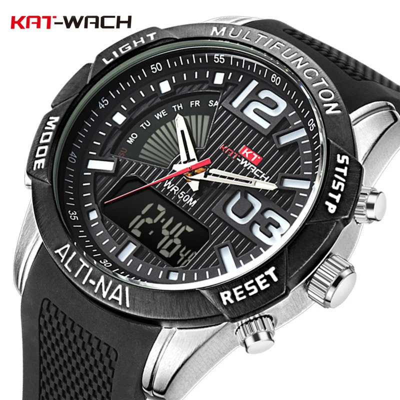 

Kat-wach Men's Watches Sport Digital Watches Men Dual Display LED Waterproof Top Male Quartz Wristwatches Gift Relogio Masculino